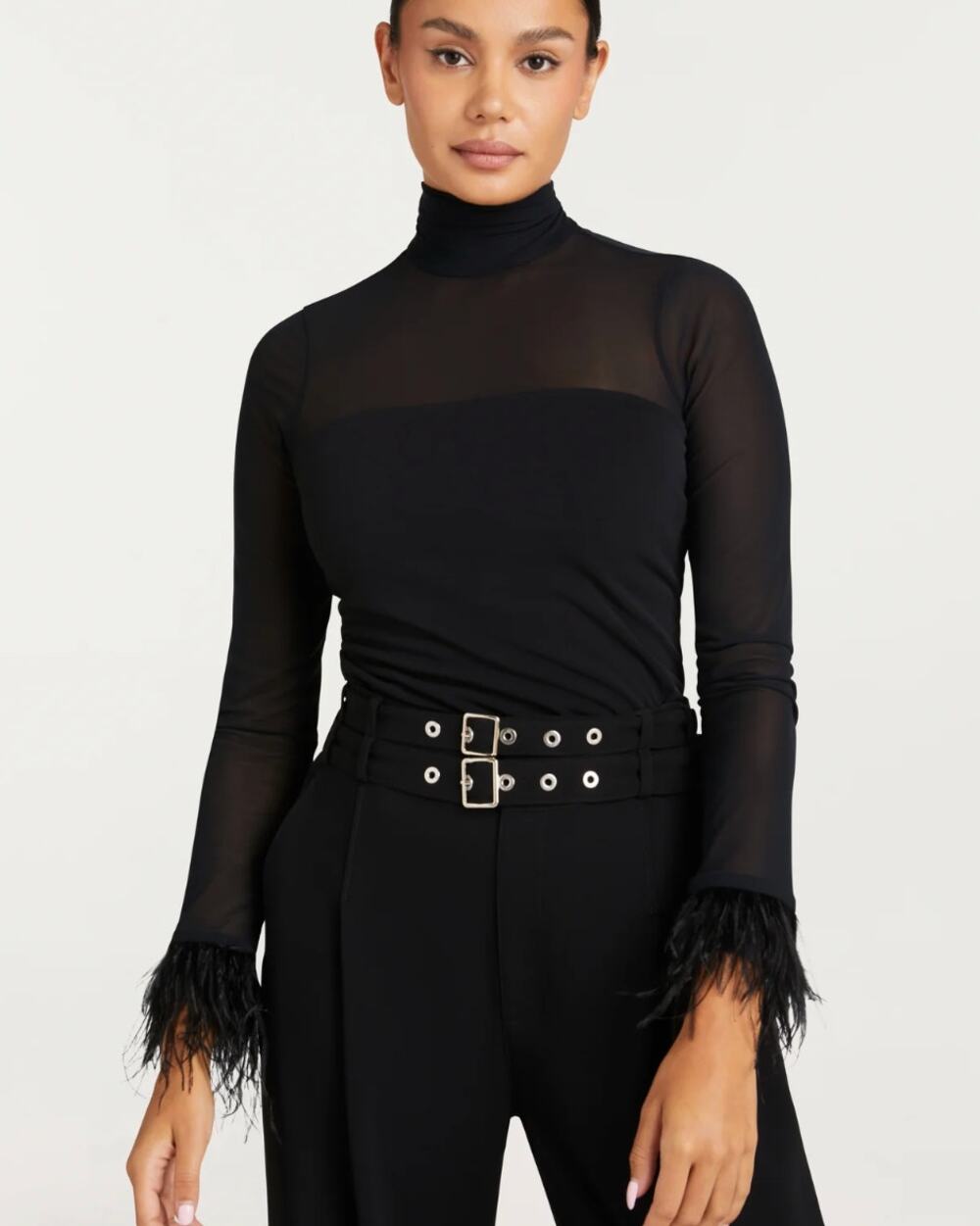Cinq à Sept Feather Trim Shantel Top Black Size Large NWT